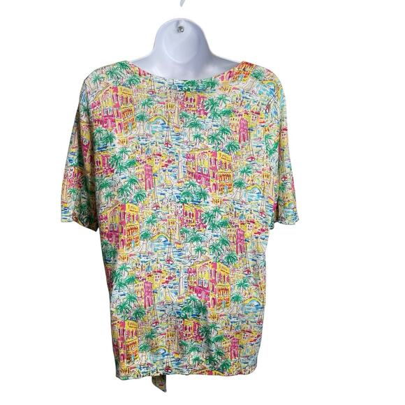 Talbots Santorini Greece V Neck Casual Top Size M Petite Euro Summer Art To Wear - Picture 2 of 10